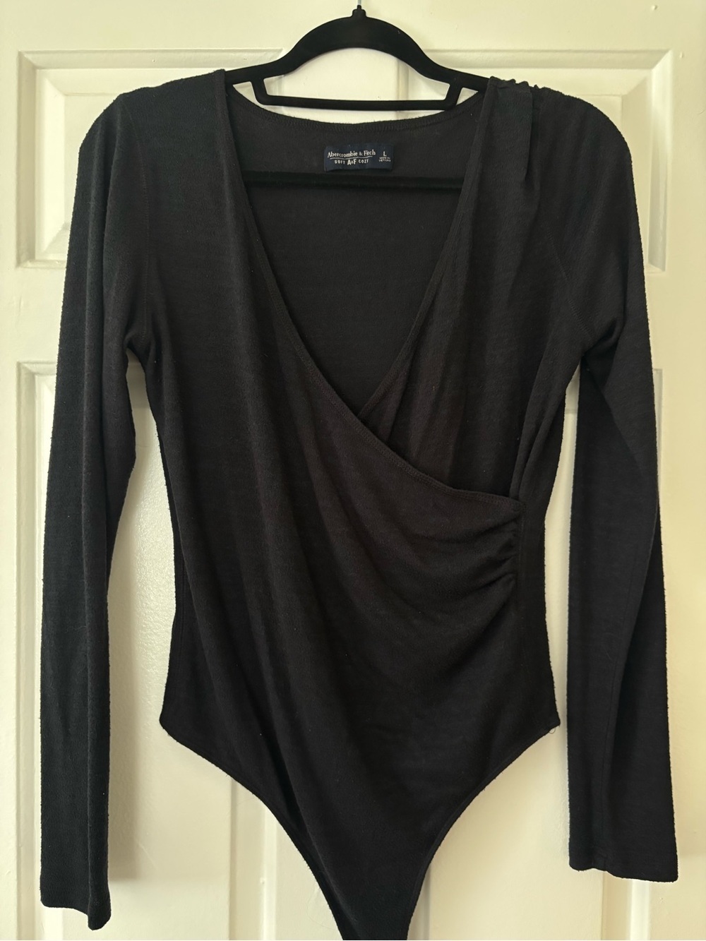 Abercrombie & Fitch Black Long-Sleeve Wrap Bodysuit - Size L - Picture 5 of 6